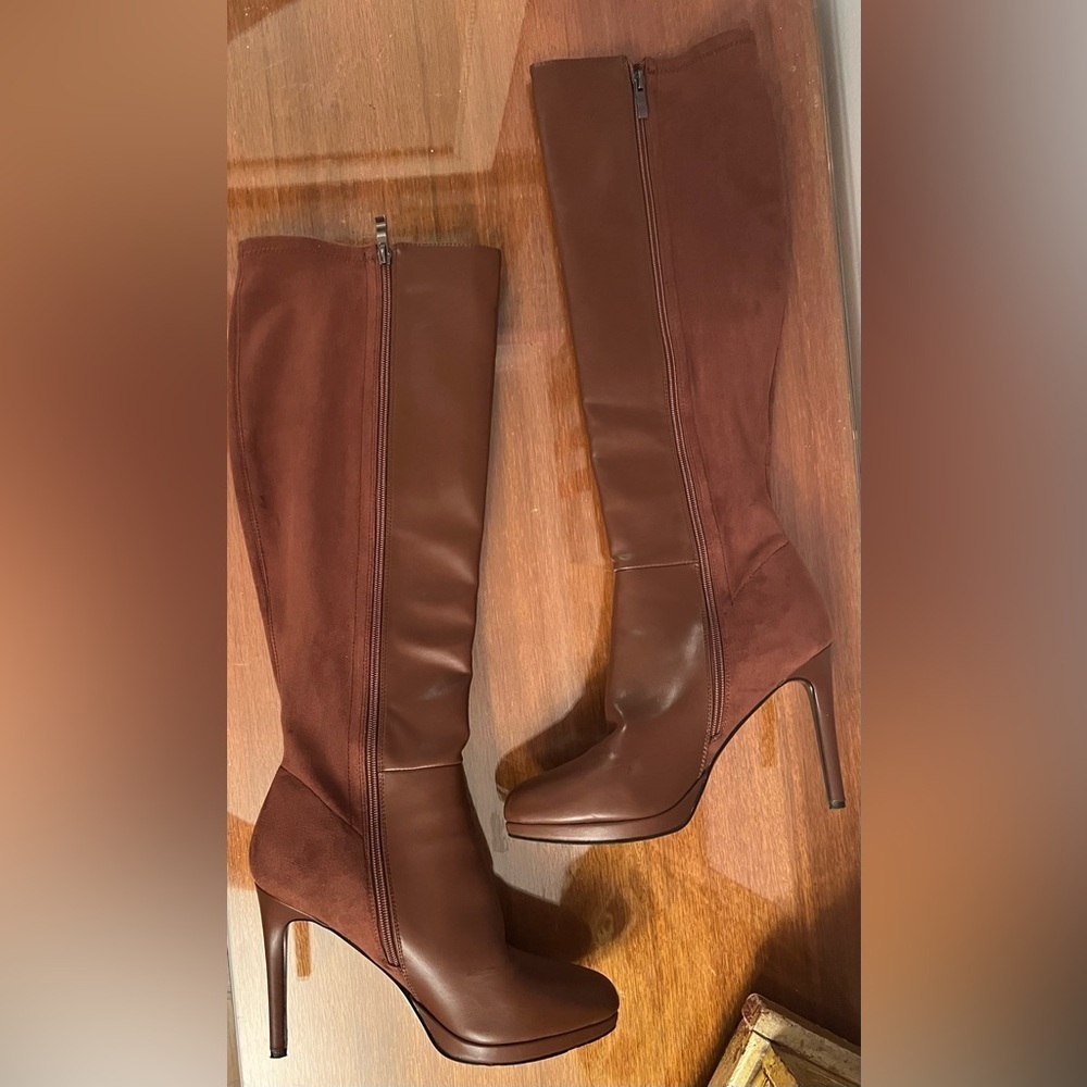 Leather/Suede SZ 9.5 Modatope Chic Brown 4” Heeled Boots